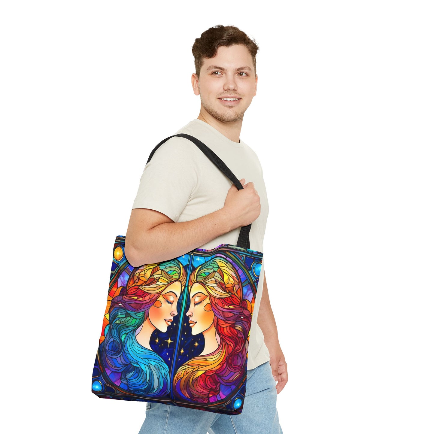 Gemini Twins Stained Glass Style Tote Bag (All Over Print)