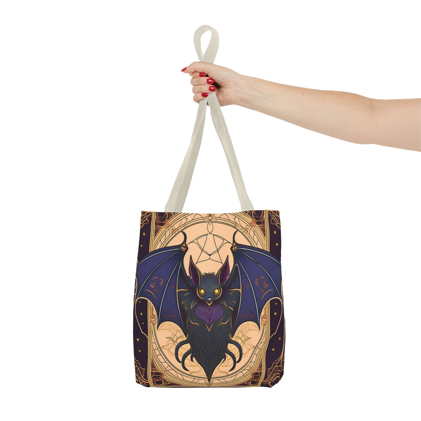 Tarot Style Bat Tote Bag - Violet Black & Gold