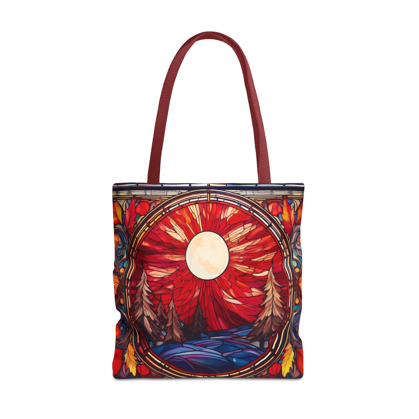 Stained Glass Style Tote Bag with Fall Scene