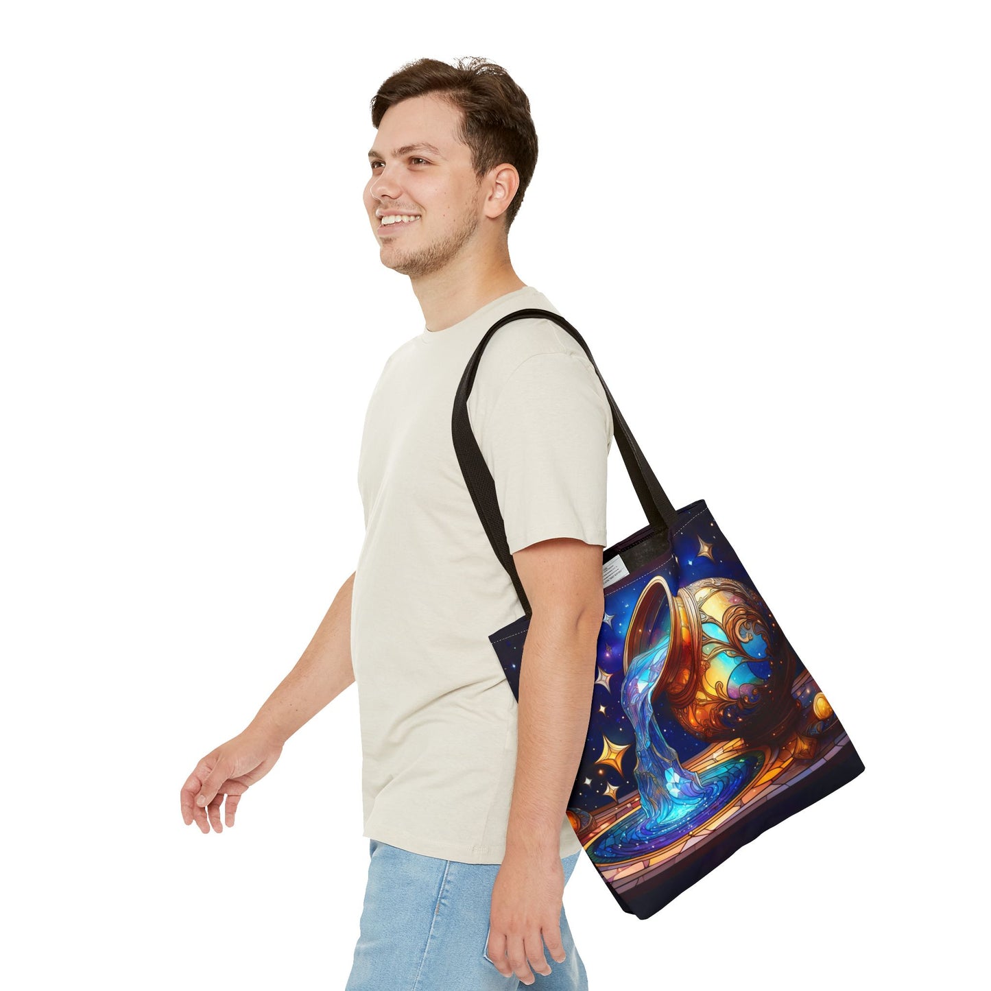 Aquarius - Water Bearer Stained Glass Style Tote Bag (All Over Print)