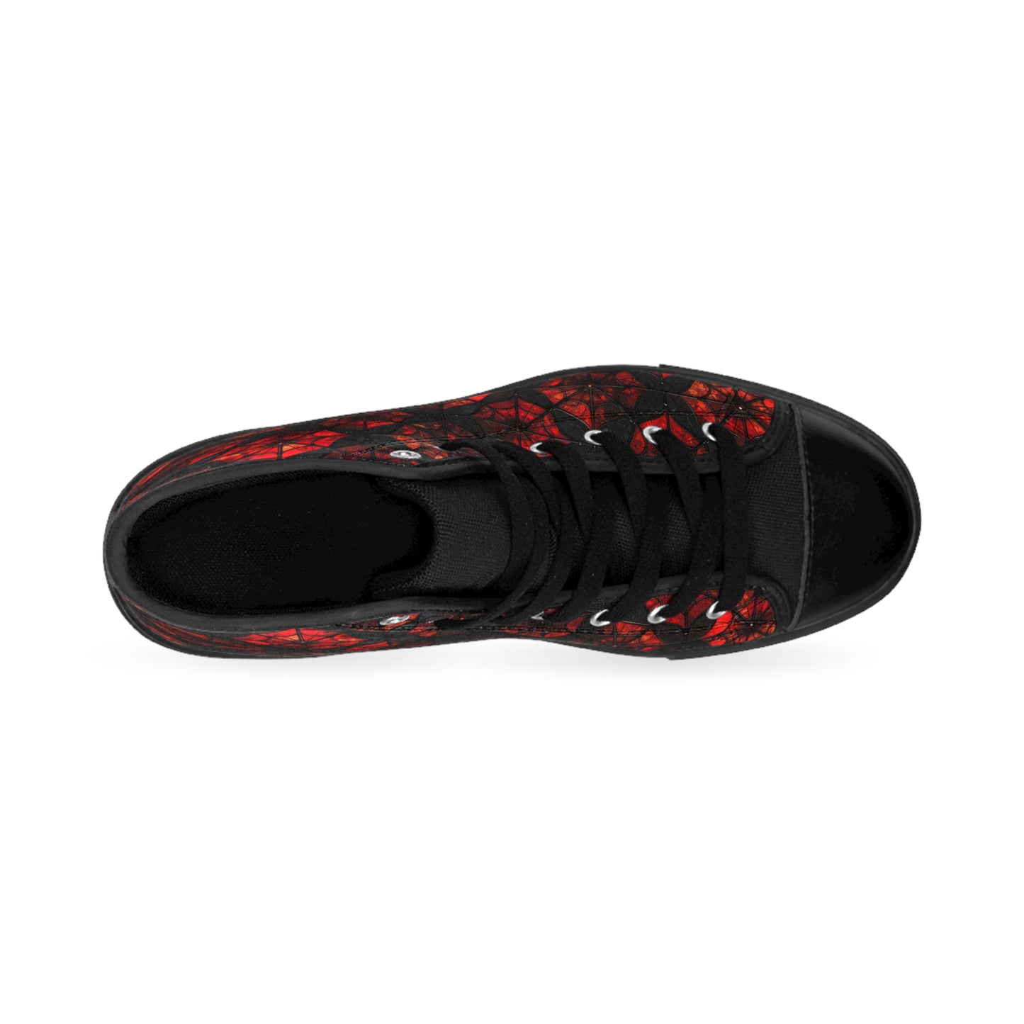 Black and Red Stanned Glass Spiderwebs - Women's Classic High Top Sneakers