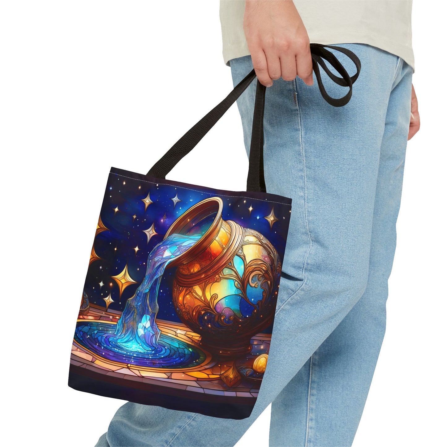 Aquarius - Water Bearer Stained Glass Style Tote Bag (All Over Print)