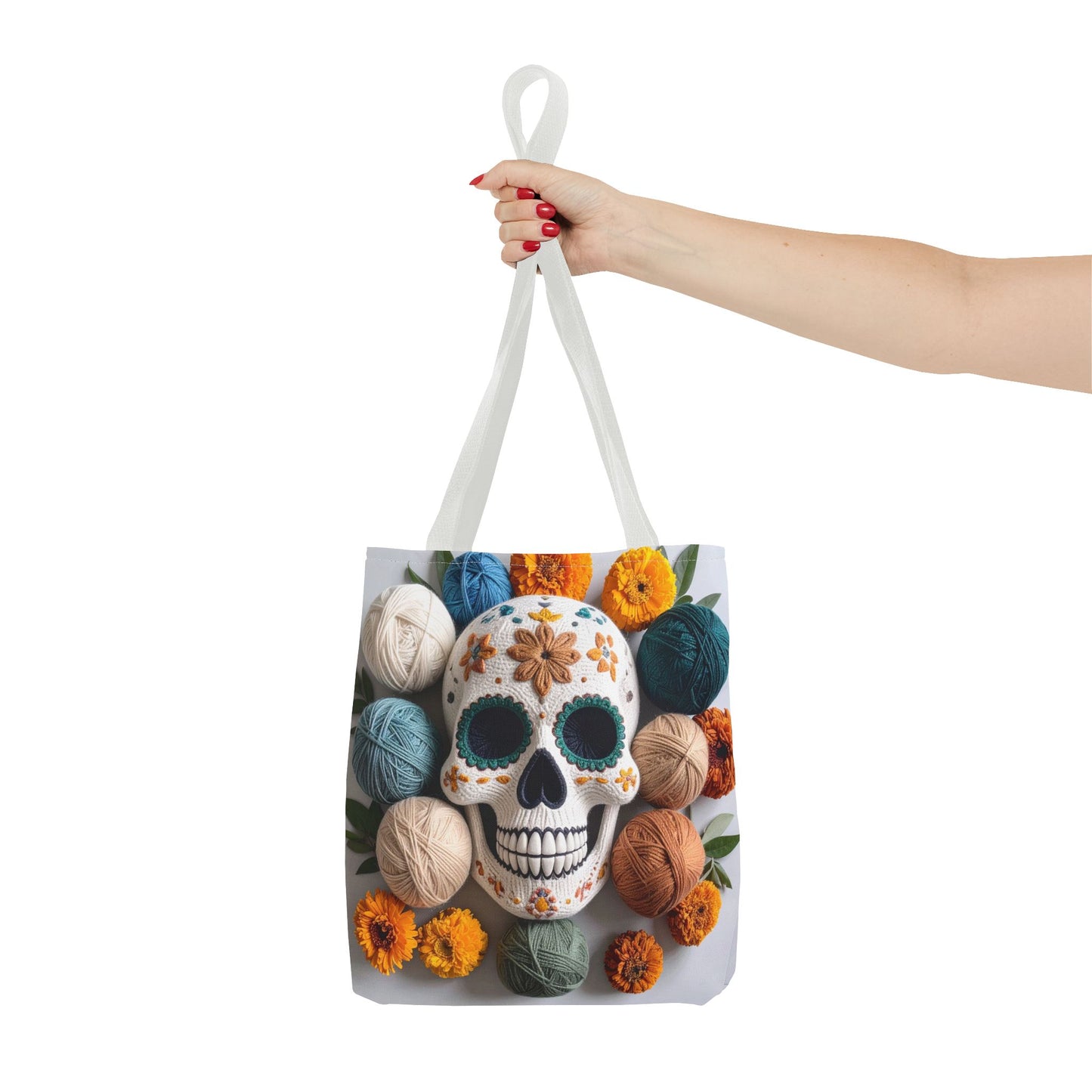 Knitted Sugar Skull & Marigolds Tote Bag