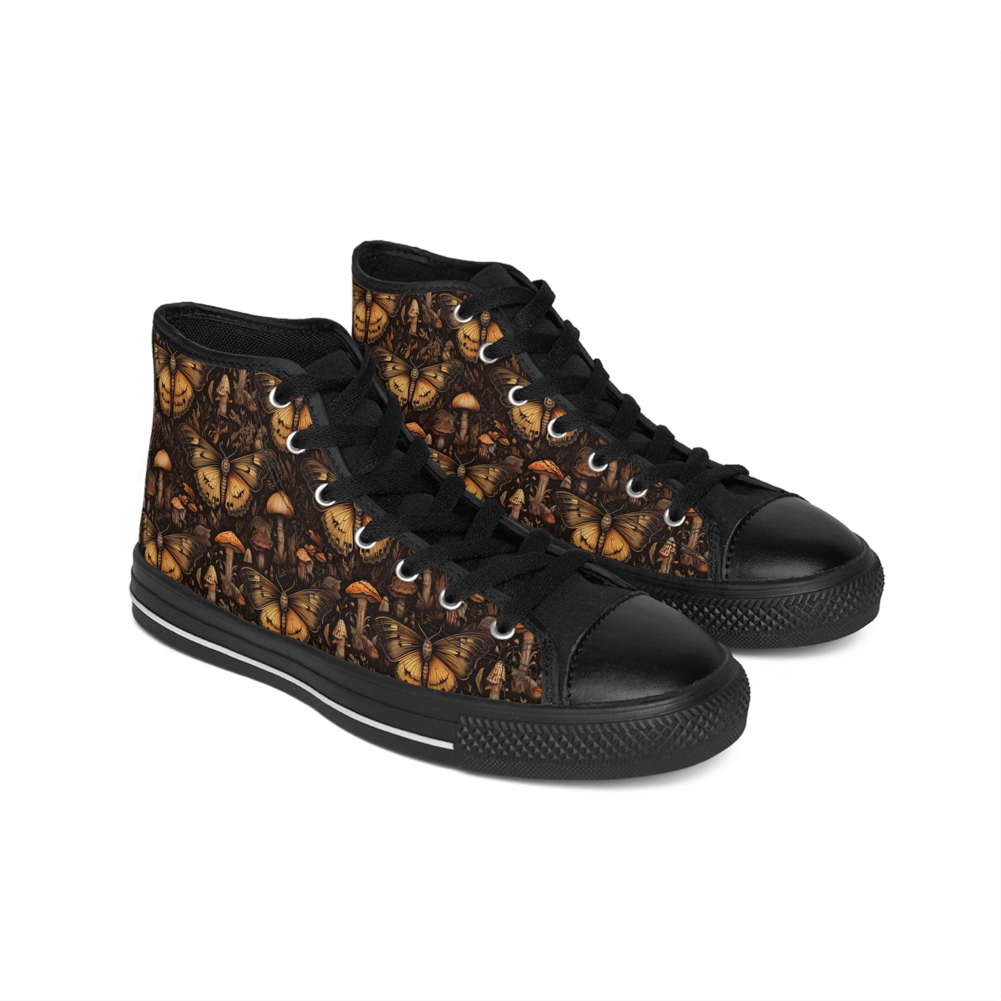 Mushrooms and Moths - Women's Classic High Top Black Sneakers
