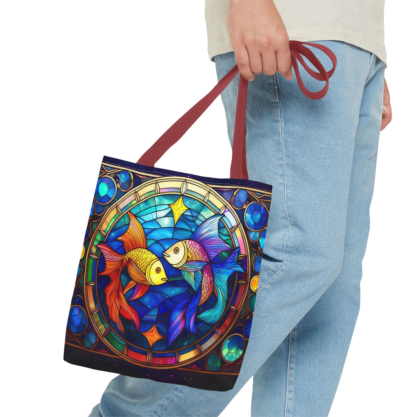 Pisces Fish Stained Glass Style Tote Bag (All Over Print)