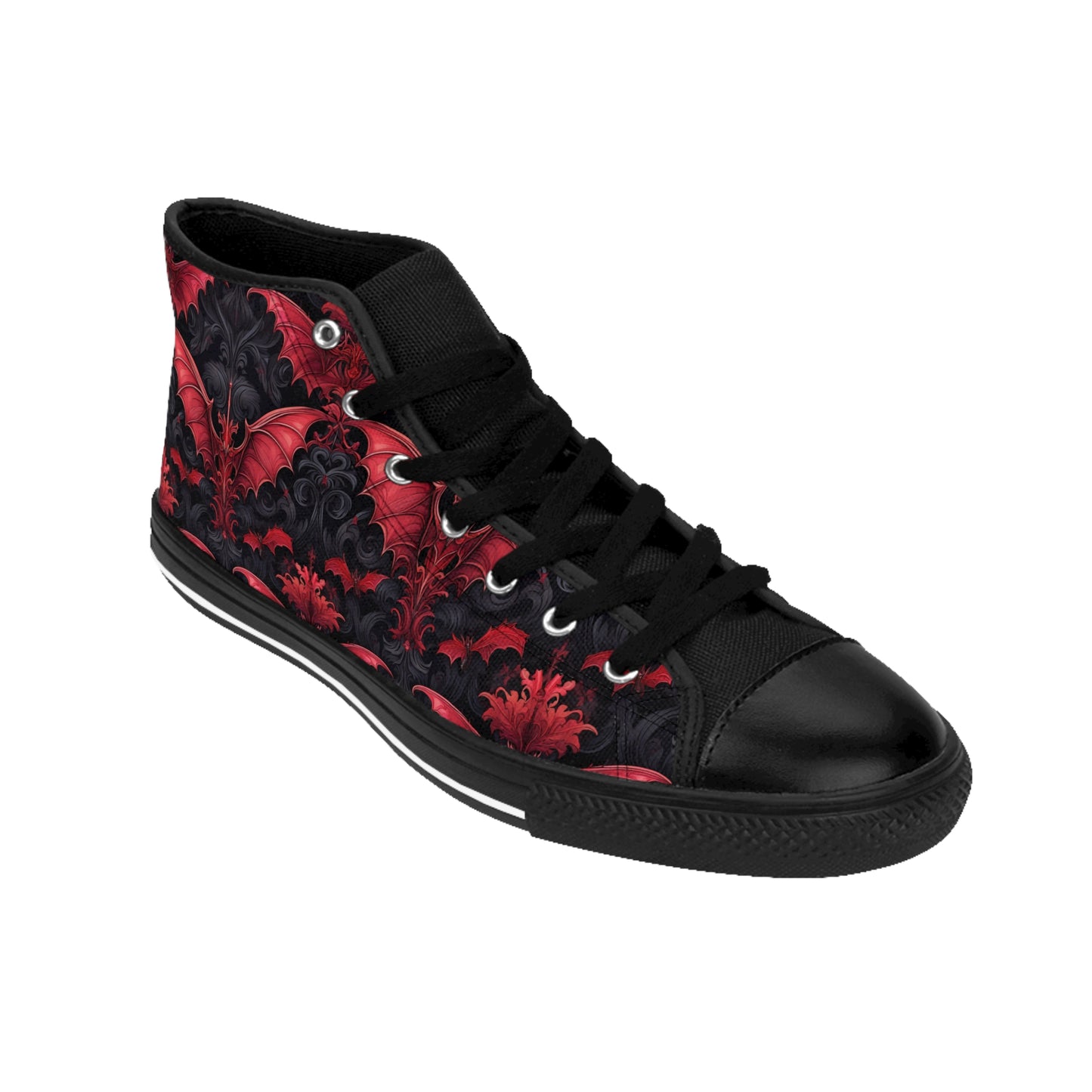 Black and Red Damask Bats - Men's Classic High Top Sneakers