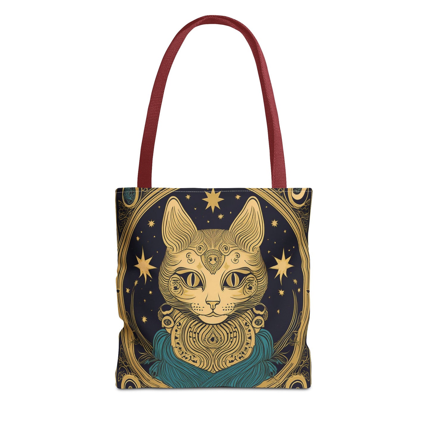 Tarot Style Cat Tote Bag - Gold and Blue
