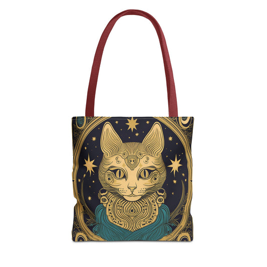 Tarot Style Cat Tote Bag - Gold and Blue