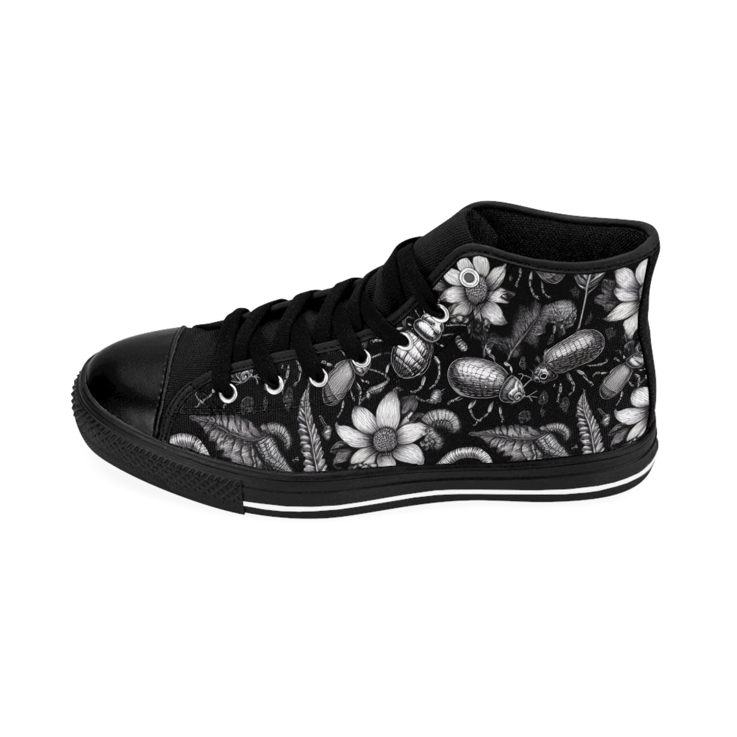 Monochrome Bugs and Flowers - Women's Classic High Top Sneakers