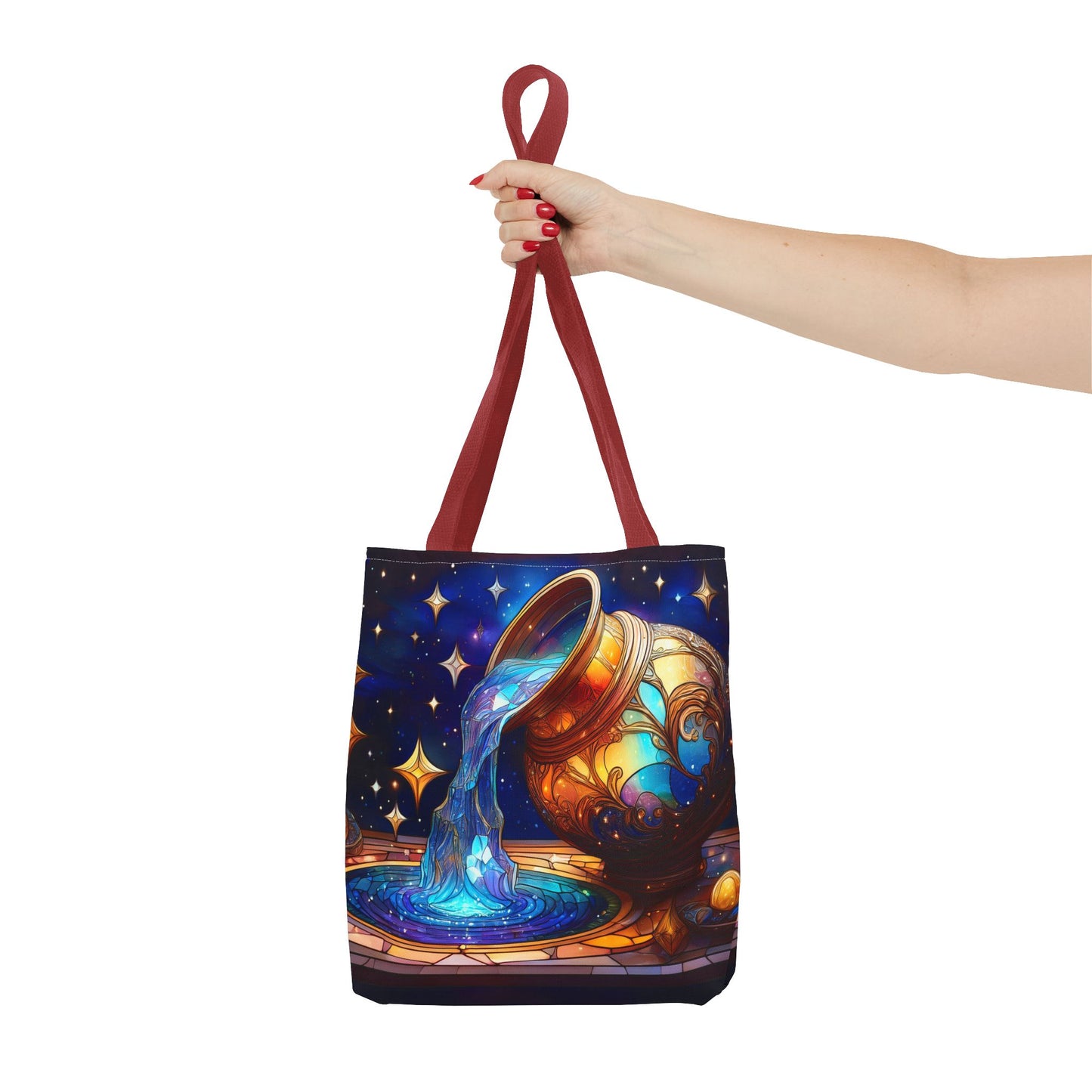 Aquarius - Water Bearer Stained Glass Style Tote Bag (All Over Print)