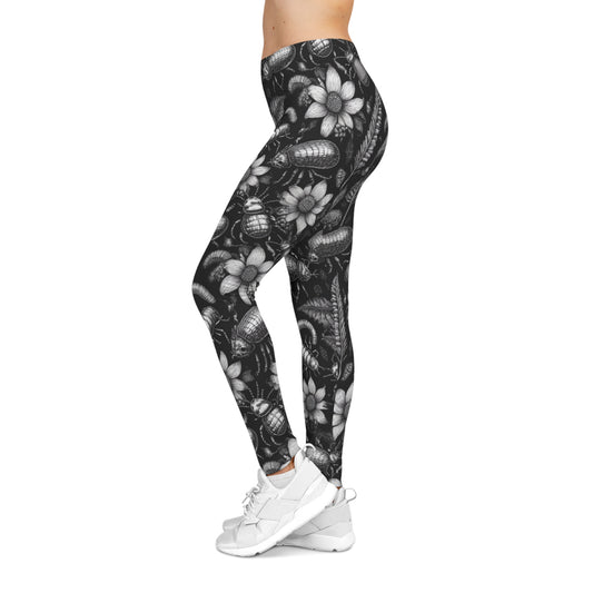 Monochrome Bugs and Flowers Leggings