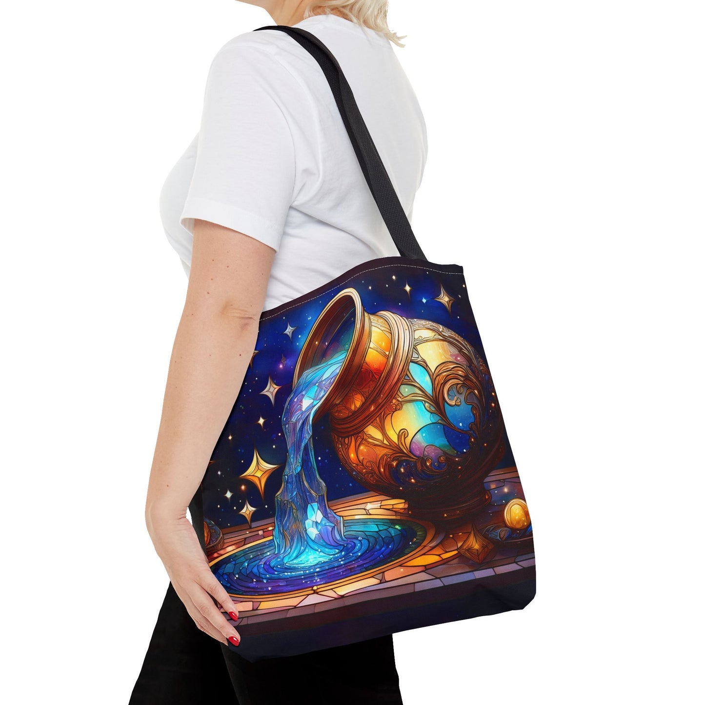 Aquarius - Water Bearer Stained Glass Style Tote Bag (All Over Print)