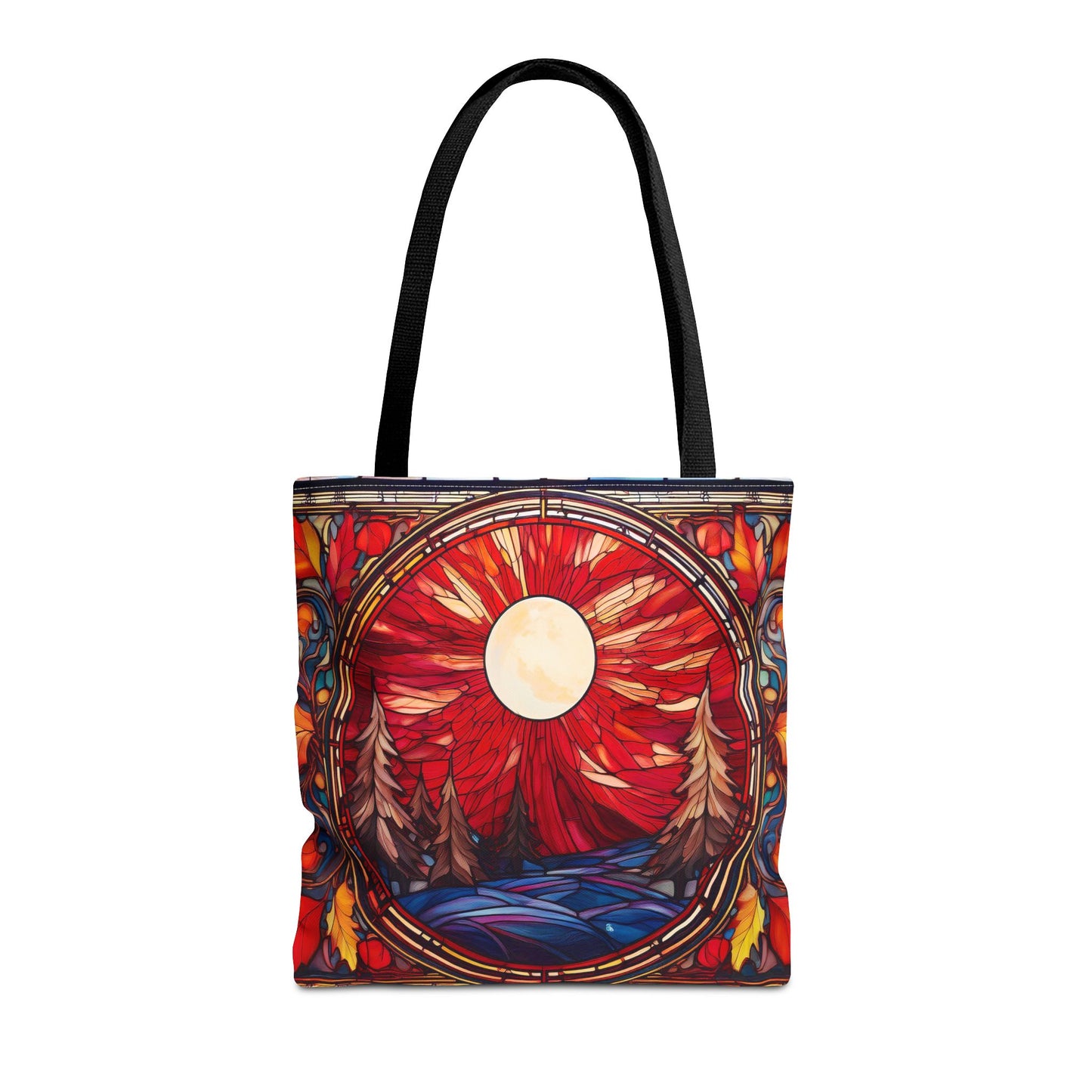 Stained Glass Style Tote Bag with Fall Scene