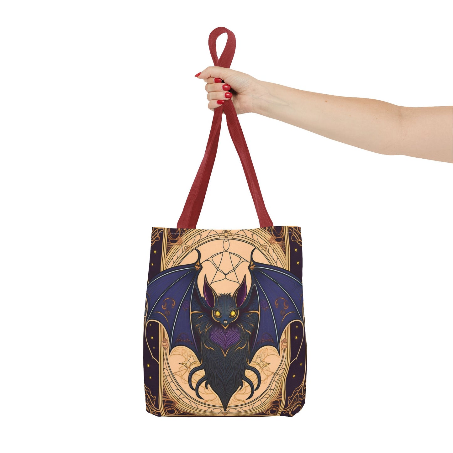 Tarot Style Bat Tote Bag - Violet Black & Gold