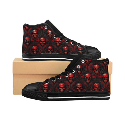 Red Damask Skulls - Men's Classic High Top Sneakers