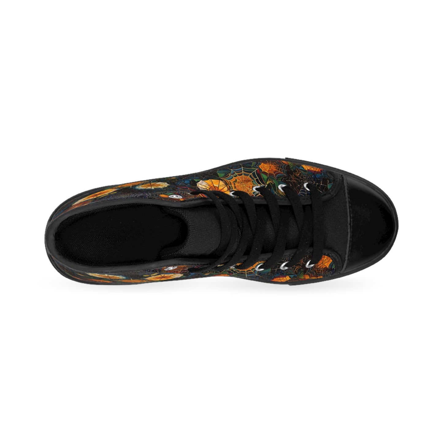 Black Orange Mixed Spiderwebs - Women's Classic High Top Sneakers