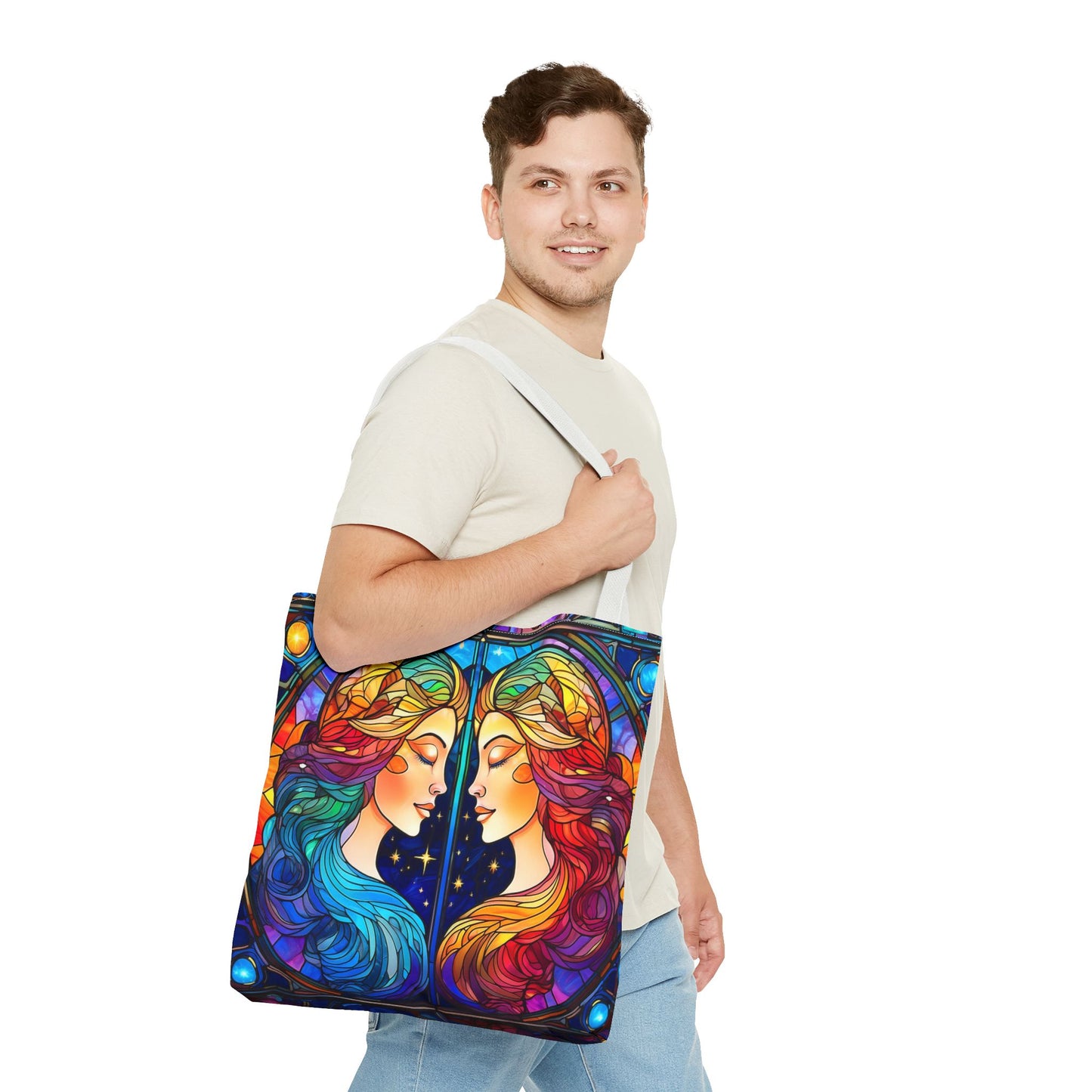 Gemini Twins Stained Glass Style Tote Bag (All Over Print)