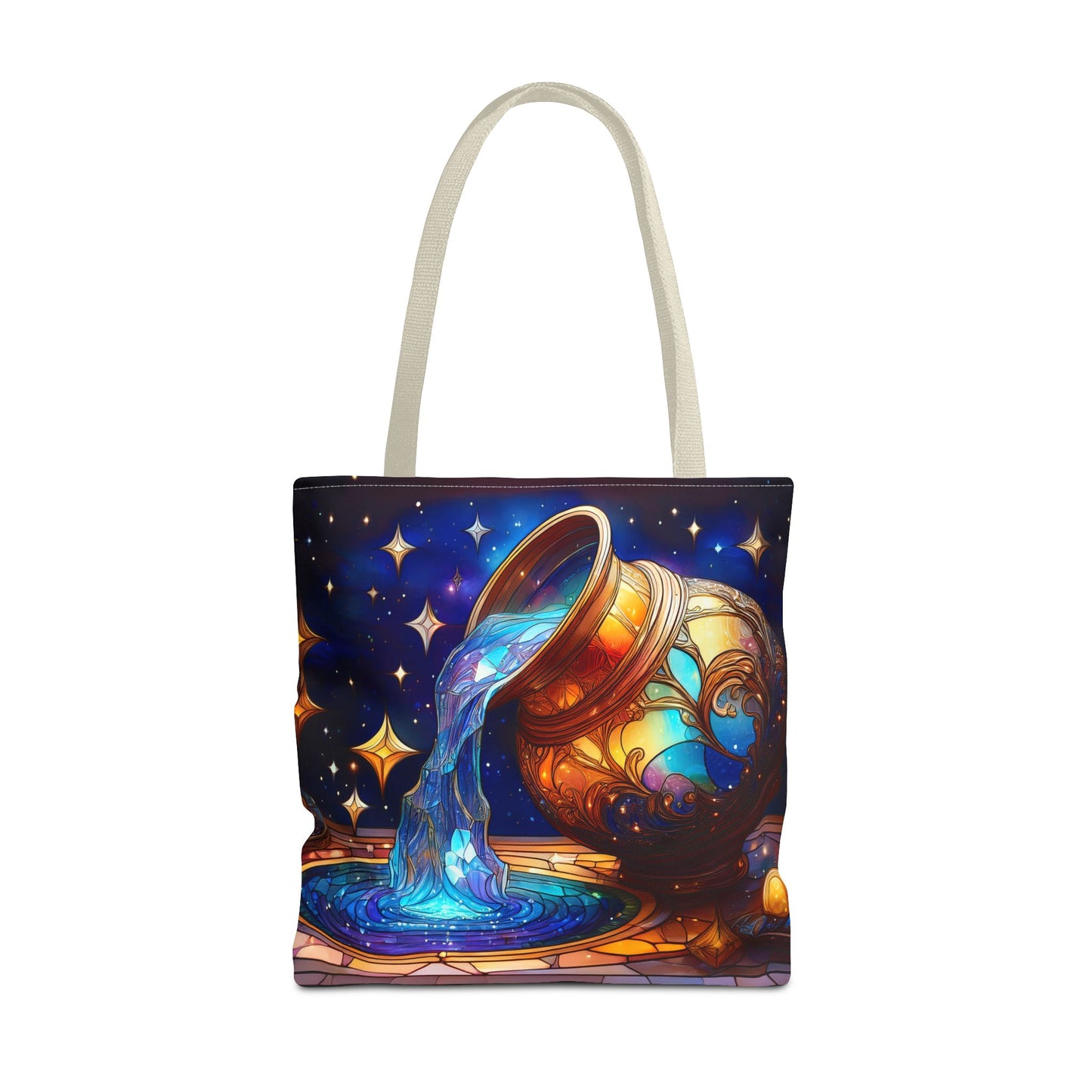 Aquarius - Water Bearer Stained Glass Style Tote Bag (All Over Print)
