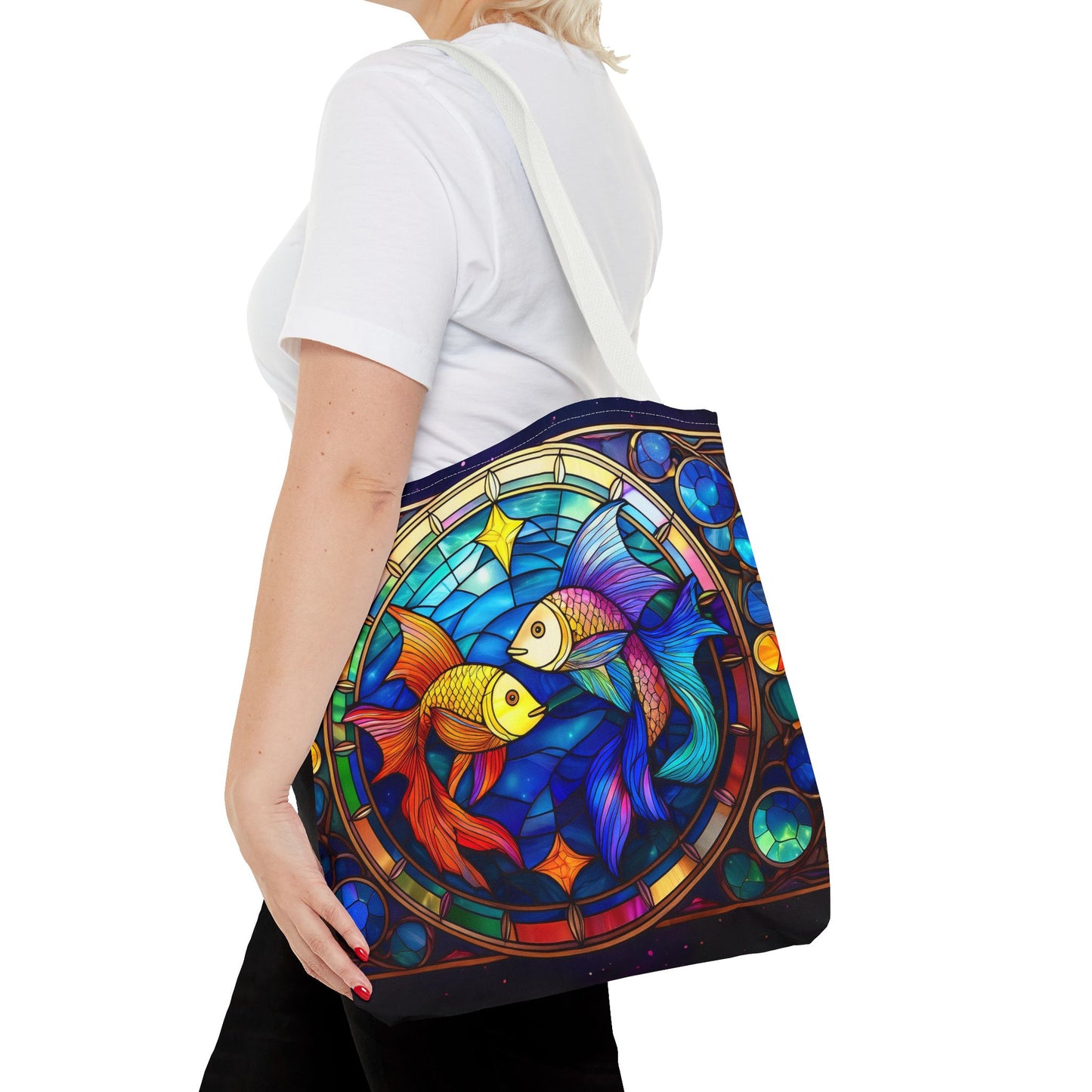 Pisces Fish Stained Glass Style Tote Bag (All Over Print)