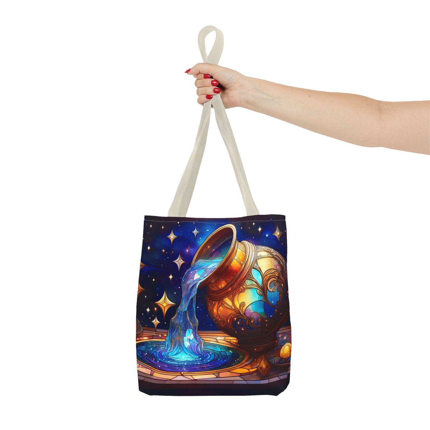 Aquarius - Water Bearer Stained Glass Style Tote Bag (All Over Print)