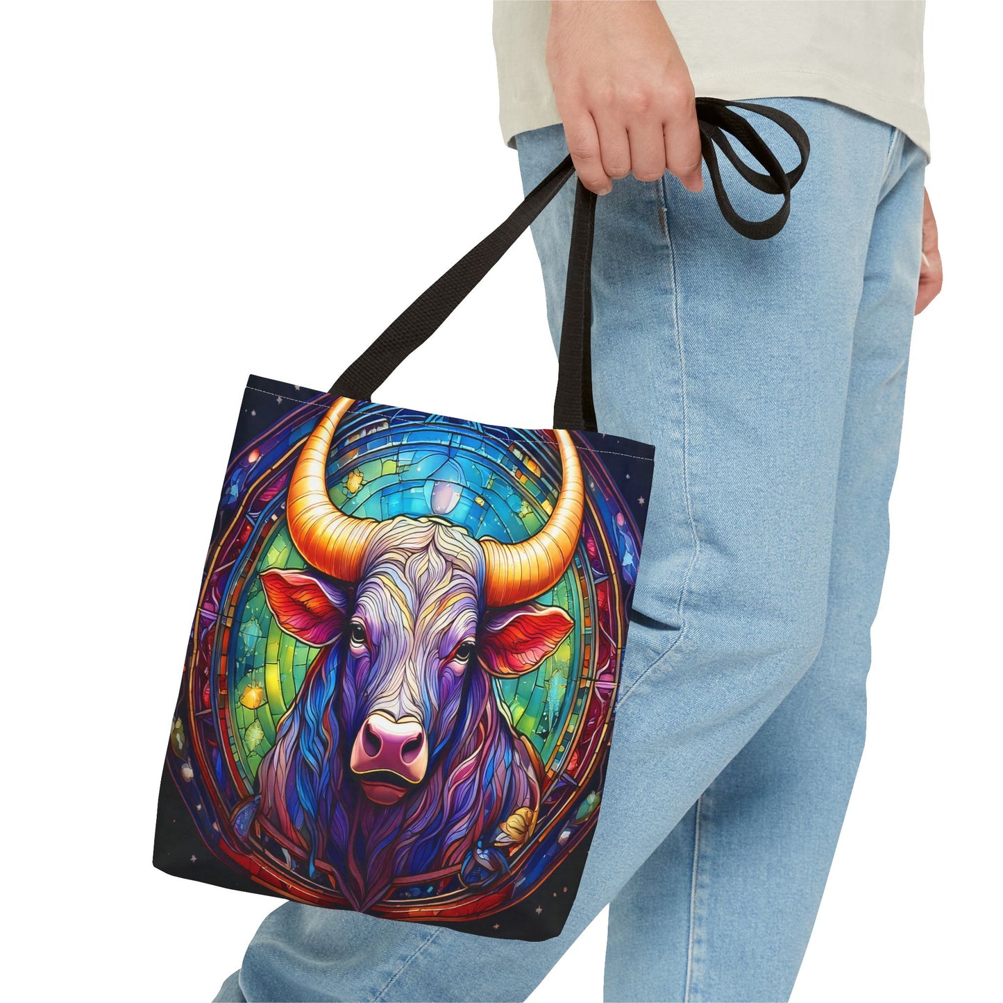 Taurus Bull Stained Glass Style Tote Bag