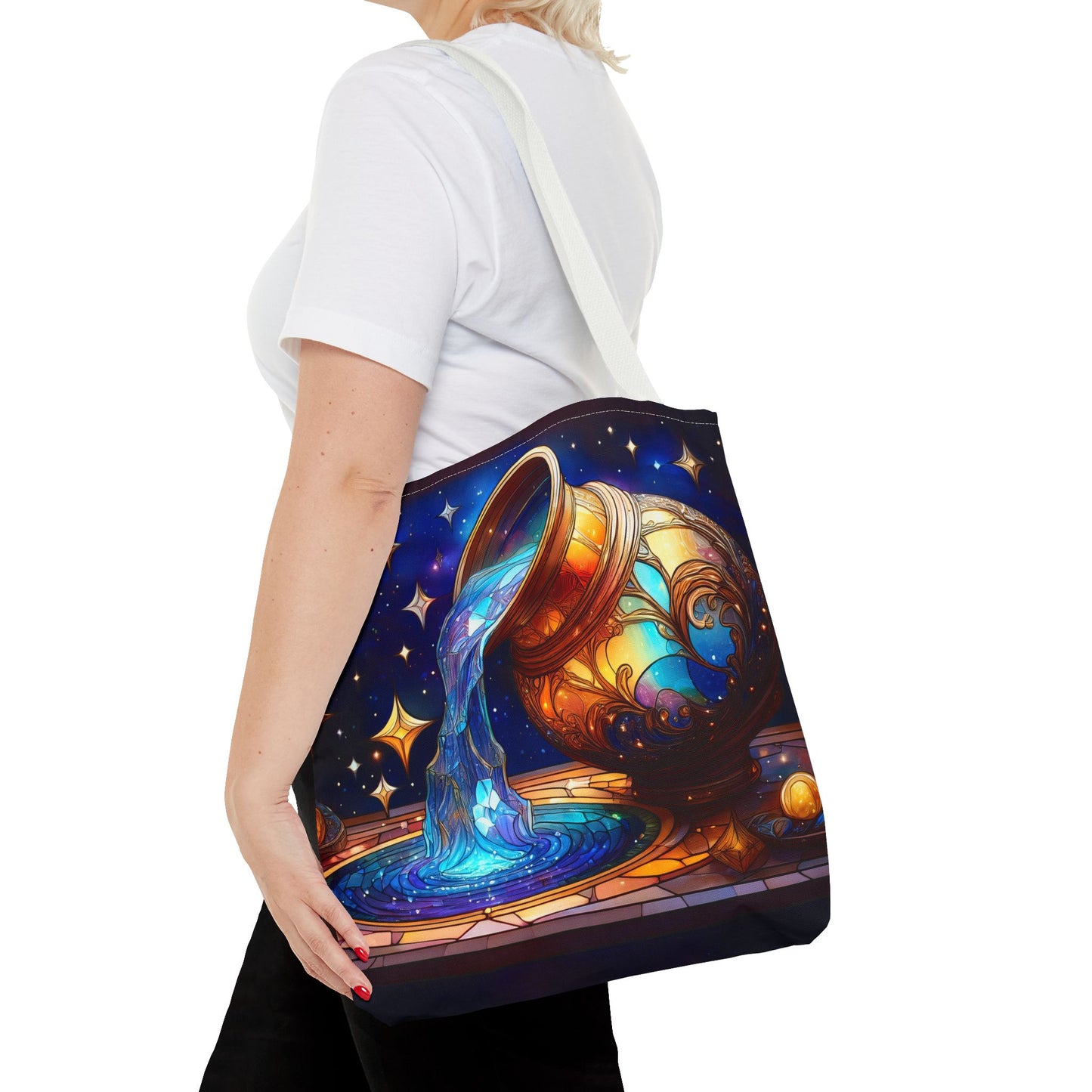 Aquarius - Water Bearer Stained Glass Style Tote Bag (All Over Print)