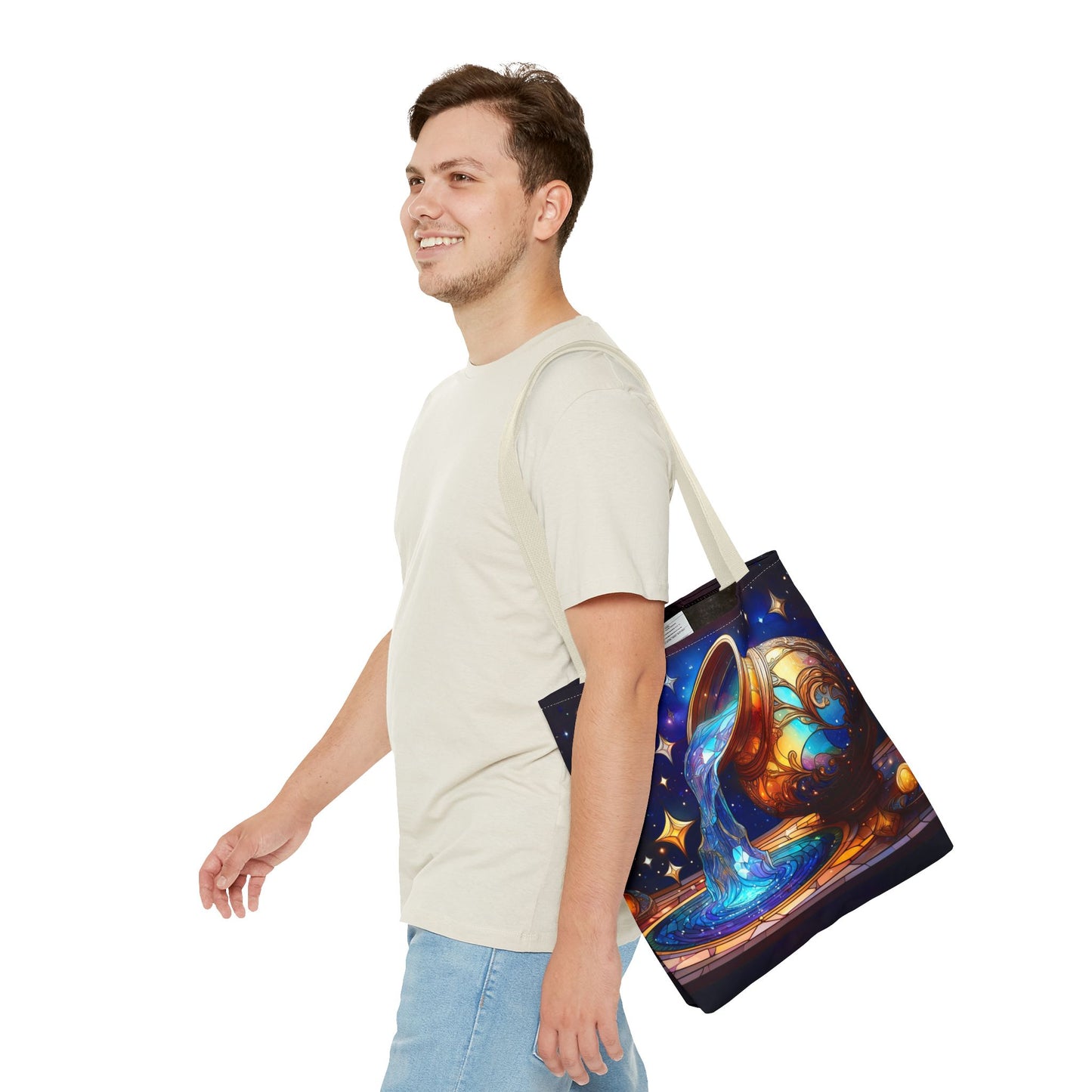 Aquarius - Water Bearer Stained Glass Style Tote Bag (All Over Print)