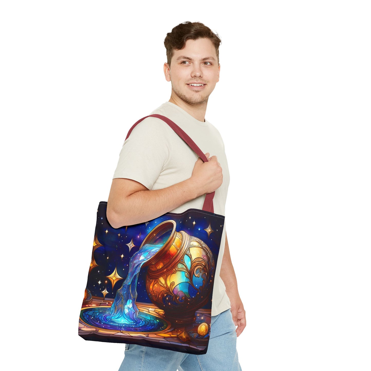 Aquarius - Water Bearer Stained Glass Style Tote Bag (All Over Print)
