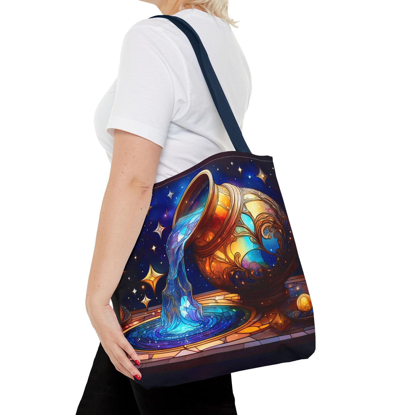 Aquarius - Water Bearer Stained Glass Style Tote Bag (All Over Print)