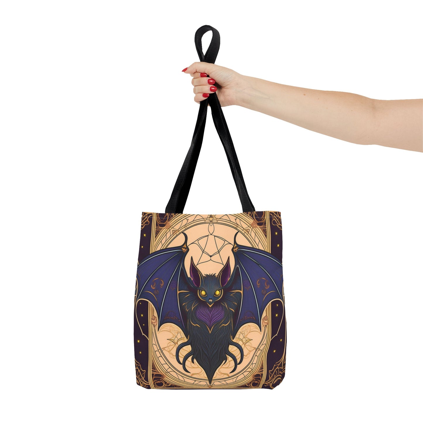 Tarot Style Bat Tote Bag - Violet Black & Gold