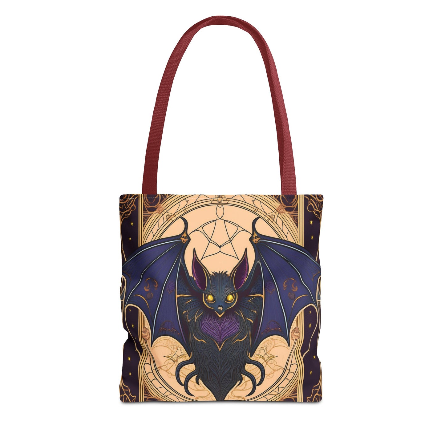 Tarot Style Bat Tote Bag - Violet Black & Gold
