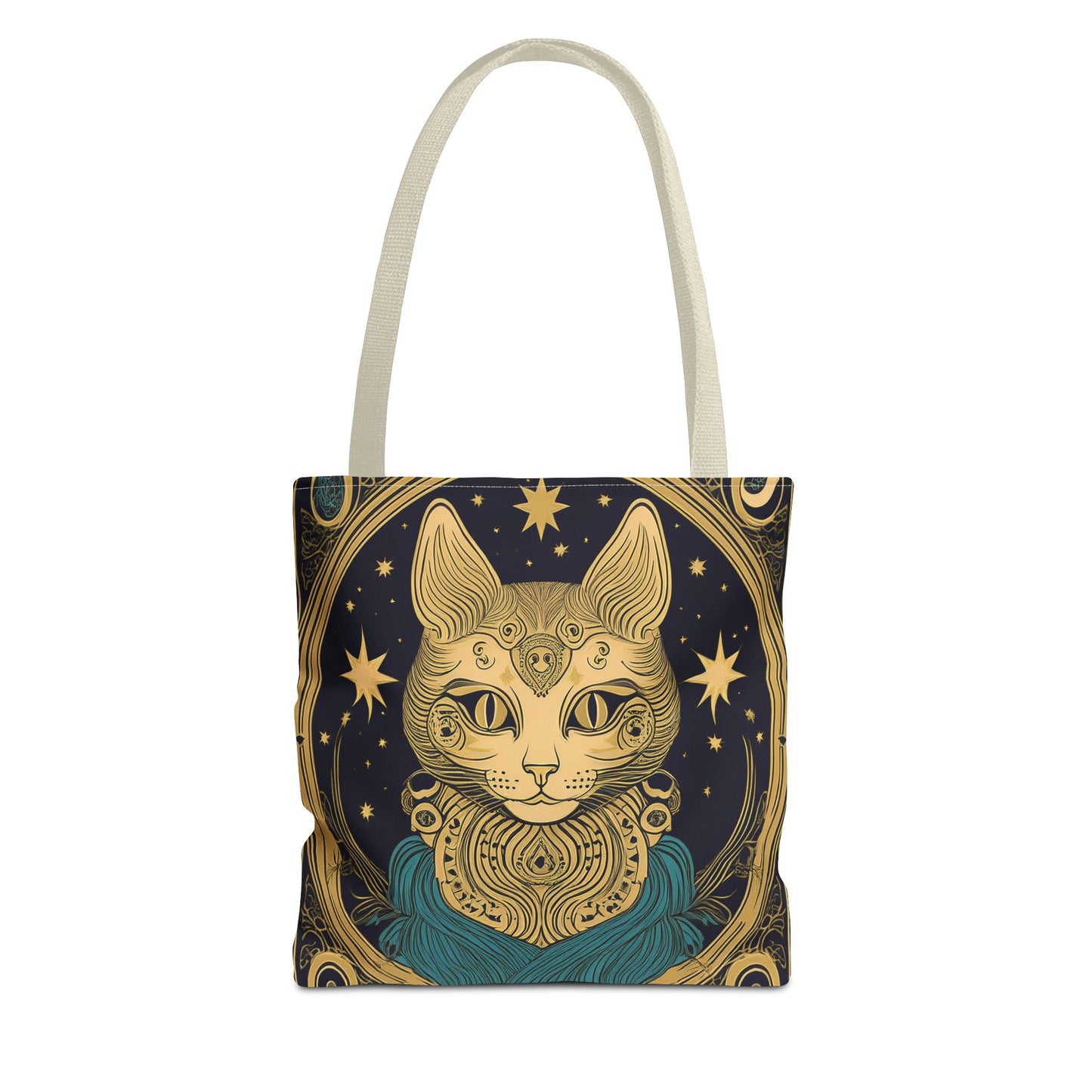 Tarot Style Cat Tote Bag - Gold and Blue