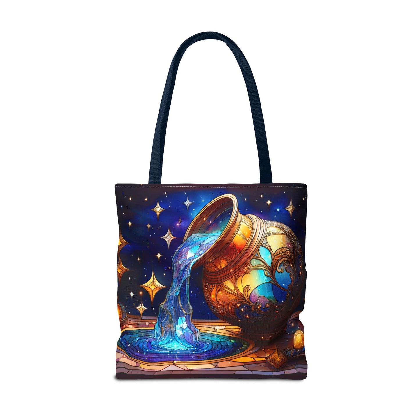 Aquarius - Water Bearer Stained Glass Style Tote Bag (All Over Print)