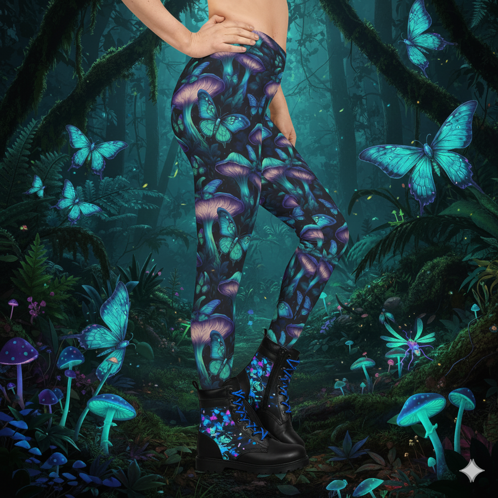 Bioluminescent Moths and Mushrooms - Leggings