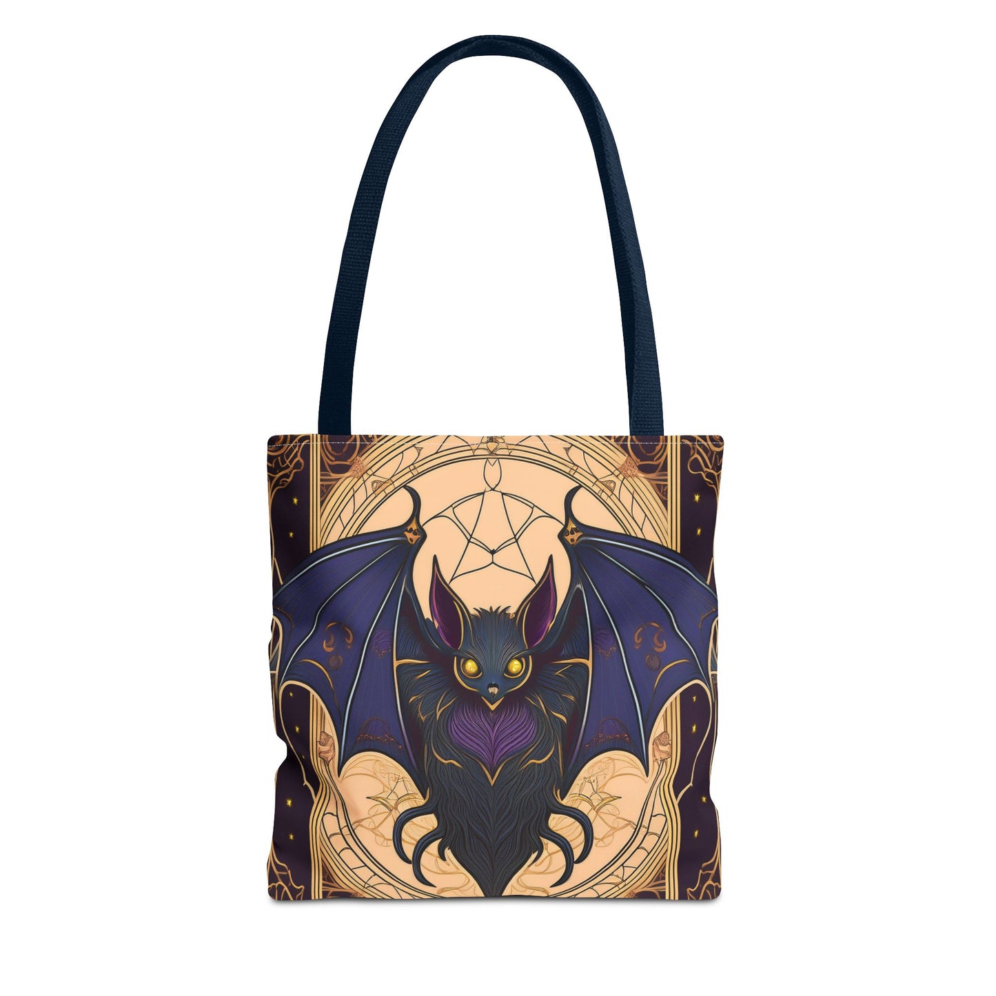 Tarot Style Bat Tote Bag - Violet Black & Gold