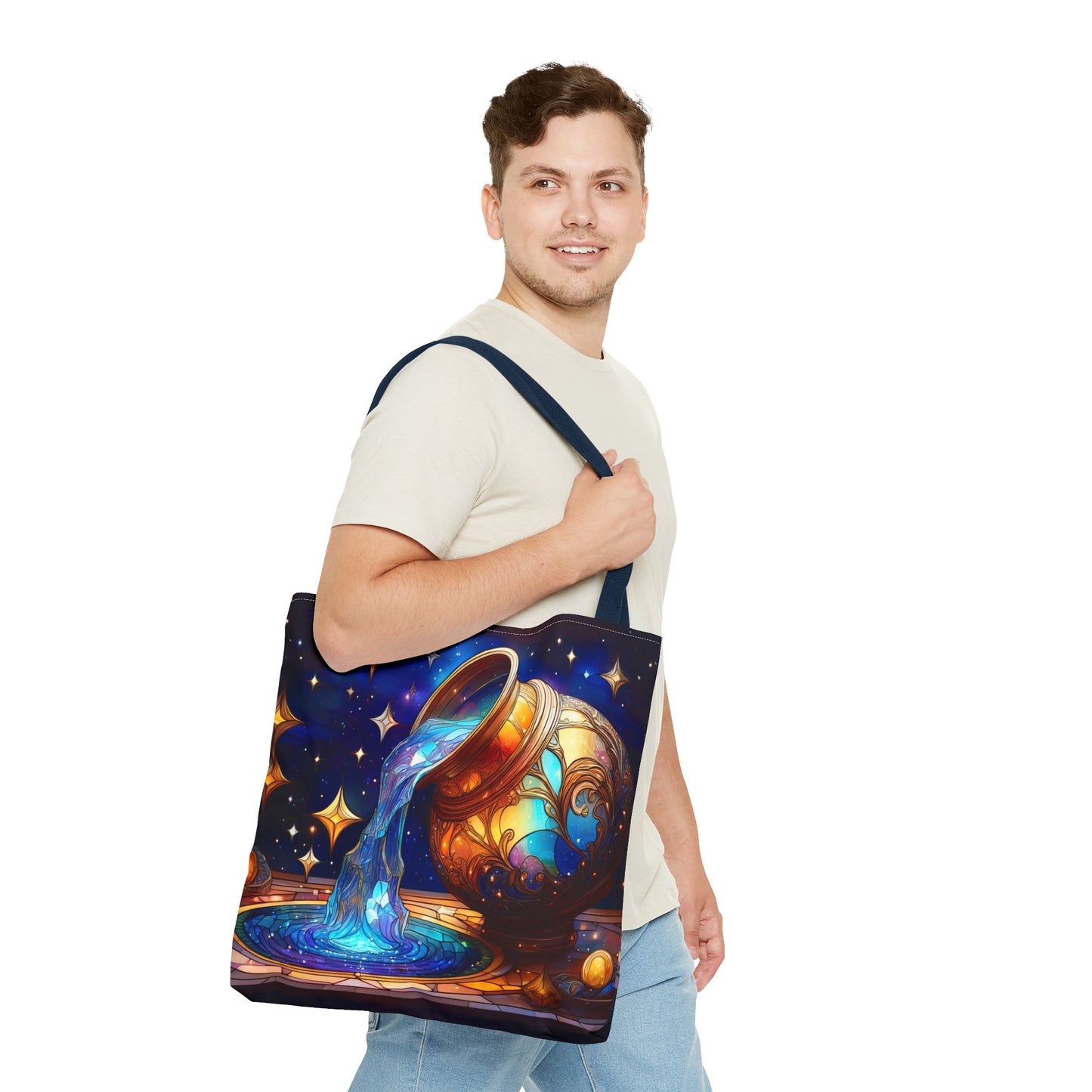 Aquarius - Water Bearer Stained Glass Style Tote Bag (All Over Print)