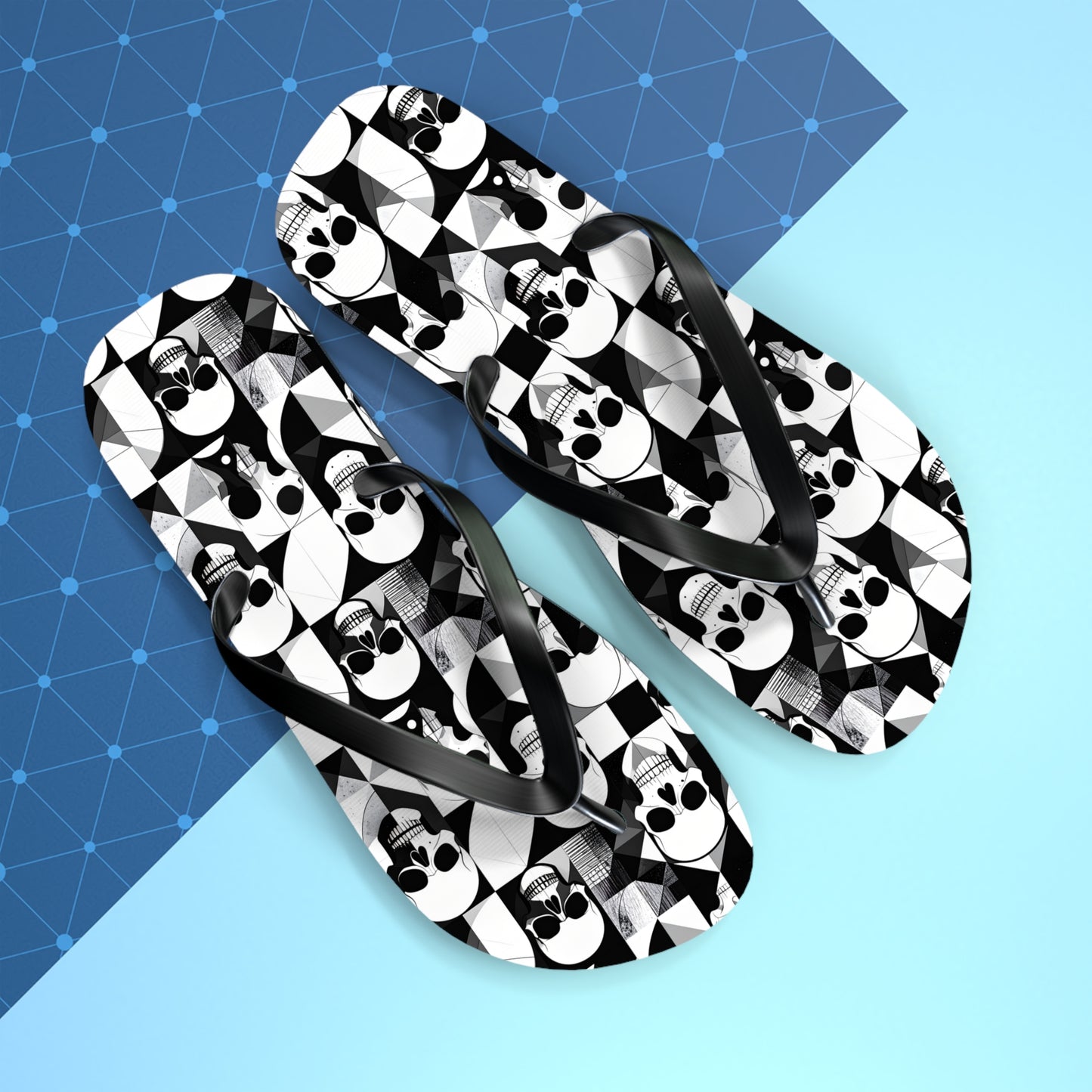 Skull Cubism Flip Flops