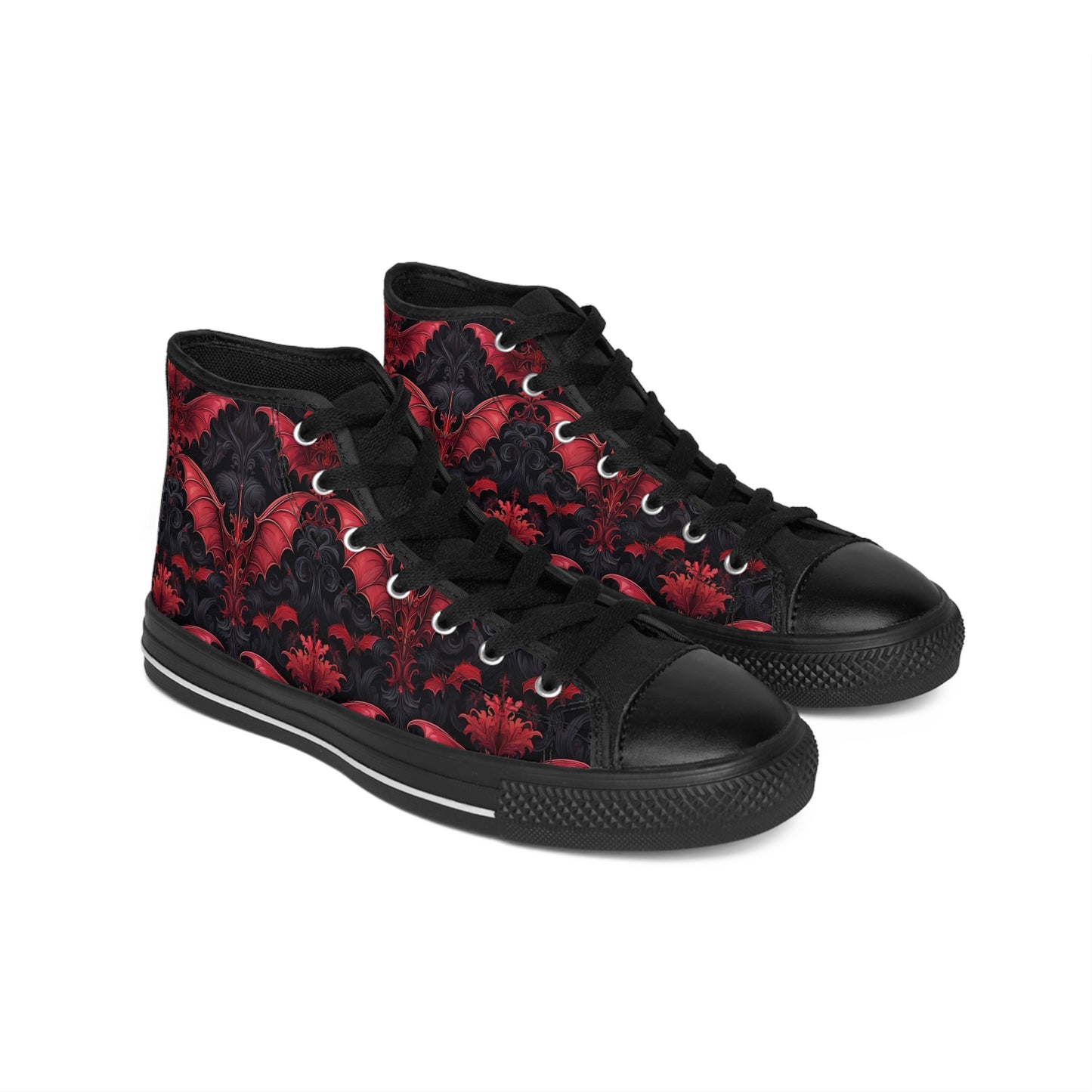 Black and Red Damask Bats - Men's Classic High Top Sneakers
