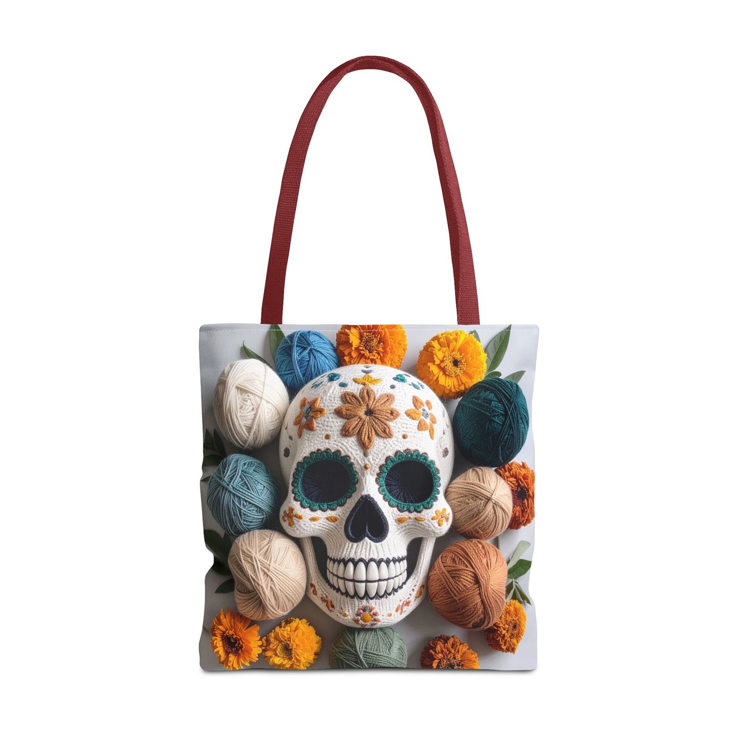 Knitted Sugar Skull & Marigolds Tote Bag