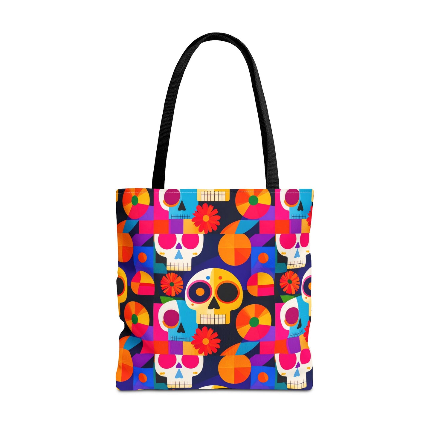 Colorful Sugar Skull Tote Bag, Day of the Dead Bag, Bauhaus Cubism Style Bag
