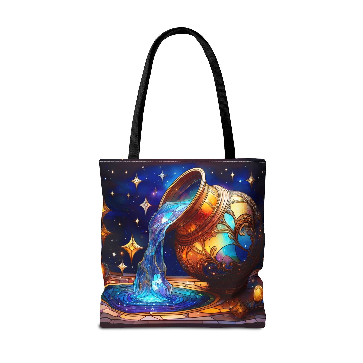 Aquarius - Water Bearer Stained Glass Style Tote Bag (All Over Print)