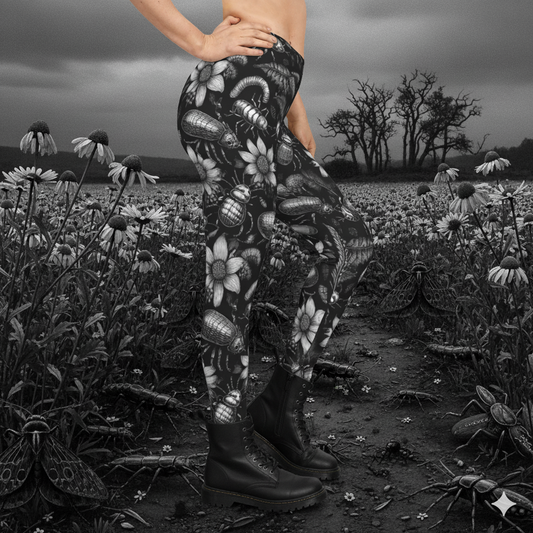 Monochrome Bugs and Flowers Leggings