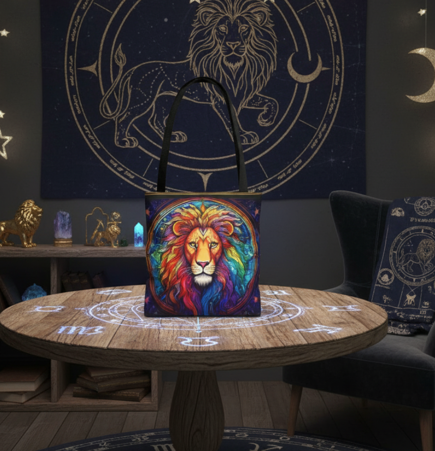 Leo Lion Stained Glass Style Tote Bag