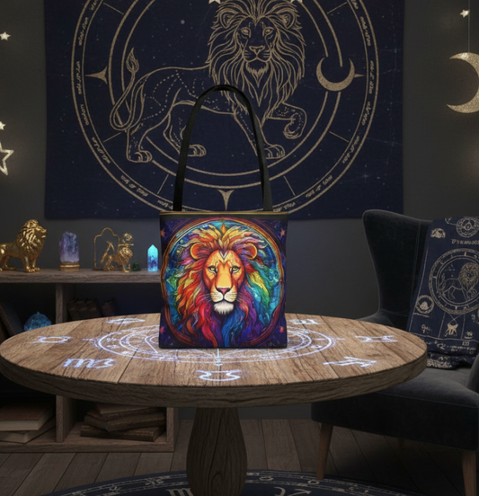 Leo Lion Stained Glass Style Tote Bag