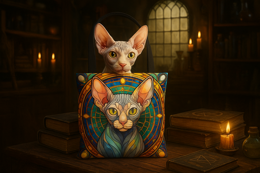 Sphynx Cat Stained Glass Style Tote Bag