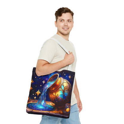 Aquarius - Water Bearer Stained Glass Style Tote Bag (All Over Print)