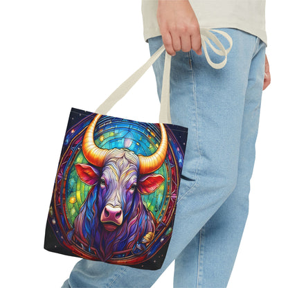 Taurus Bull Stained Glass Style Tote Bag