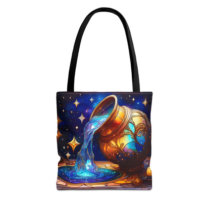 Aquarius - Water Bearer Stained Glass Style Tote Bag (All Over Print)