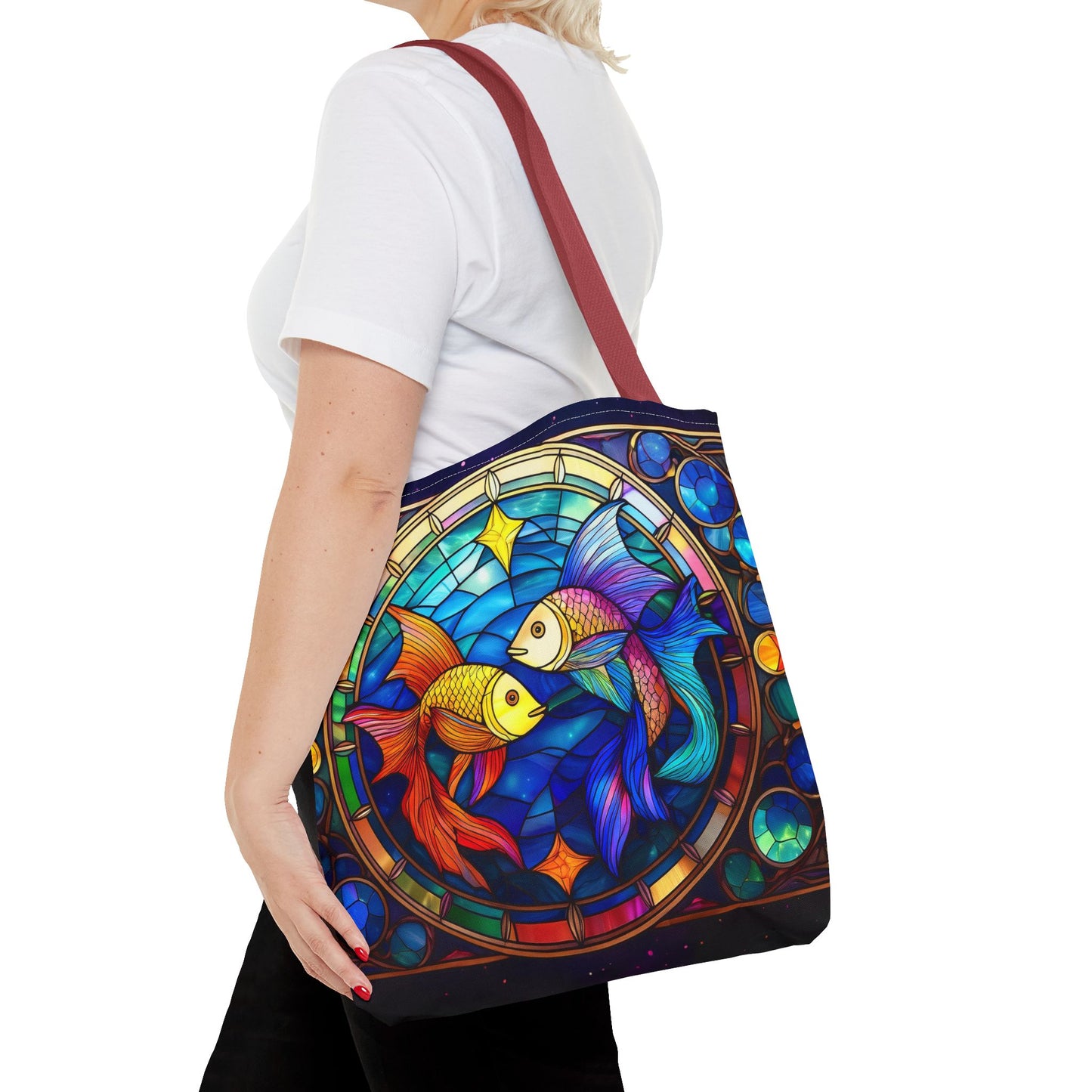 Pisces Fish Stained Glass Style Tote Bag (All Over Print)