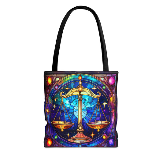 Libra Scales Stained Glass Style Tote Bag